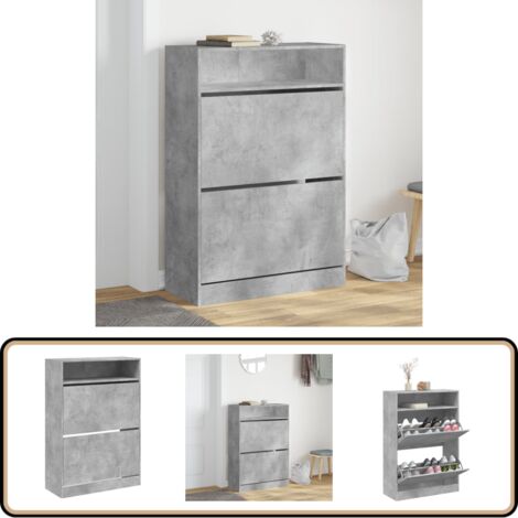 Schuhschrank mit 2 Klappen Betongrau 80x34x116 cm - Schuhschrank - Schuhregal - Schuhorganisation - Garderobe - Einbauschrank
