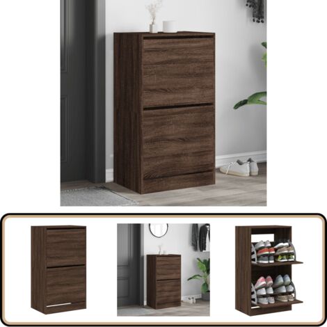Schuhschrank mit 2 Klappen Braun Eiche-Optik 60x42x108 cm - Schuhschrank - Schuhregal - Schuhkipper - Eichenholz Optik - Wohnzimmermöbel