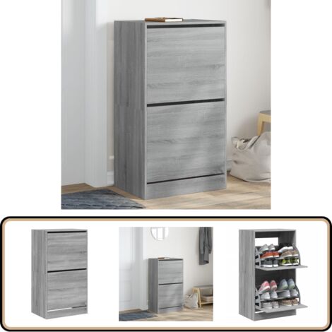 Schuhschrank mit 2 Klappen Grau Sonoma 60x42x108 cm - Schuhschrank - Schuhregal - Schuhkipper - Garderobe - Aufbewahrungsraum