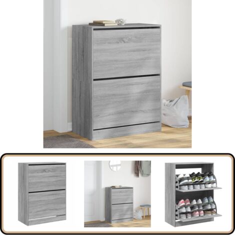 Schuhschrank mit 2 Klappen Grau Sonoma 80x42x108 cm - Schuhschrank - Schuhregal - Schuhorganisation - Garderobe - Aufbewahrungssystem