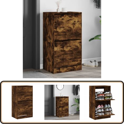 Schuhschrank mit 2 Klappen Räuchereiche 60x42x108 cm - Schuhschrank - Schuhregal - Schuhorganisation - Holzwerkstoffmöbel - Garderobe