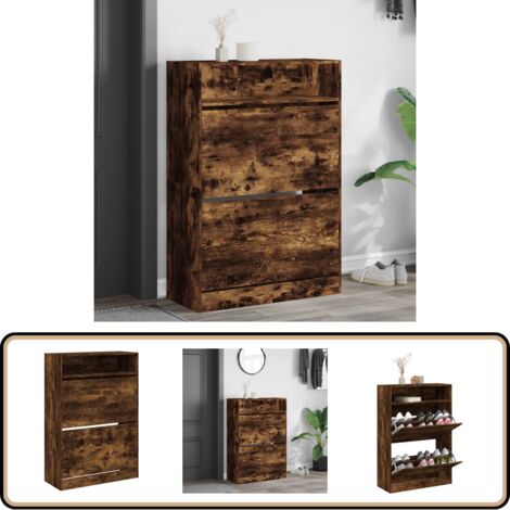 Schuhschrank mit 2 Klappen Räuchereiche 80x34x116 cm - Schuhschrank - Schuhregal - Schuhorganisation - Holzwerkstoffmöbel - Platzsparend