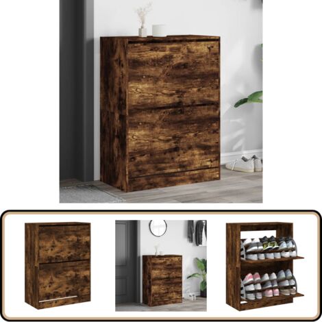 Schuhschrank mit 2 Klappen Räuchereiche 80x42x108 cm - Schuhschrank - Schuhregal - Schuhorganisation - Holzwerkstoffmöbel - Garderobe