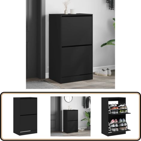 Schuhschrank mit 2 Klappen Schwarz 60x42x108 cm - Schuhschrank - Schuhregal - Schuhorganisation - Garderobe - Einbauschrank