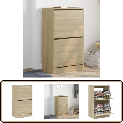 Schuhschrank mit 2 Klappen Sonoma-Eiche 60x42x108 cm - Schuhschrank - Schuhregal - Schuhkommode - Aufbewahrungsbox - Garderobe