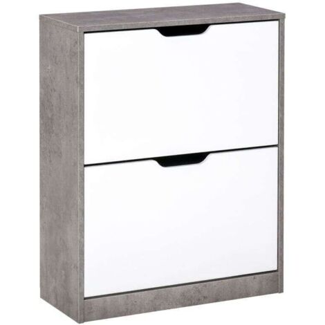 Schuhschrank mit 2 Schubladen und verstellbaren Einlegeböden, 81 x 62,5 x 26 cm, Grau und Weiß