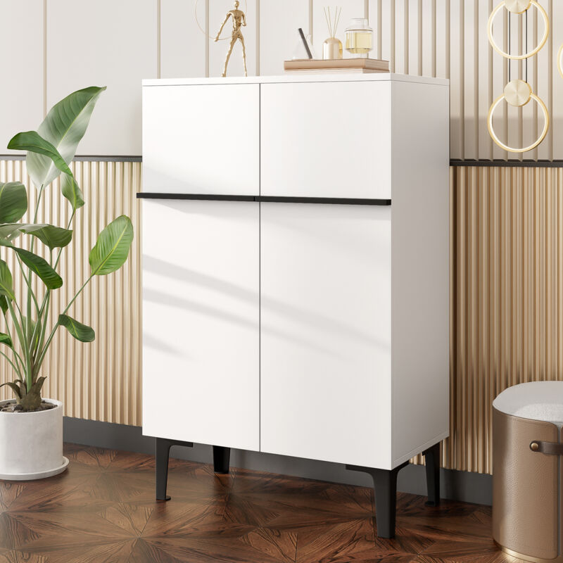 Stilvora Schuhschrank Mit 2 Türen Und Verstellbaren Einlegeböden, Modern, Aus Spanplatte, Weiß Und Schwarz, 60×34, 5×95 Cm