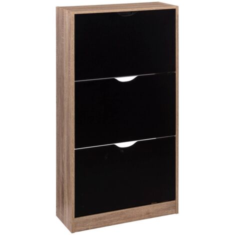Schuhschrank mit 3 schubladen, schwarz, eichenoptik - 5five