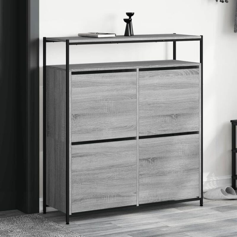 Schuhschrank Mit 4 Klappen Grau Sonoma 100x34x112 Cm - Vidaxl