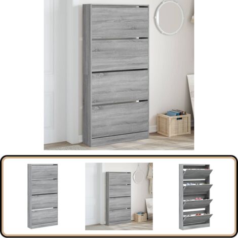 Schuhschrank mit 4 Klappen Grau Sonoma 80x21x163,5 cm - Schuhschrank - Schuhregal - Schuhorganisation - Aufbewahrungssystem - Garderobe