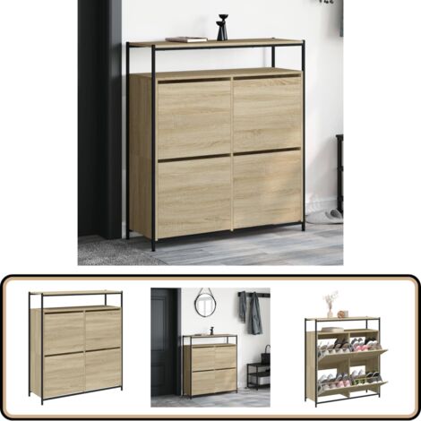Schuhschrank mit 4 Klappen Sonoma-Eiche 100x34x112 cm - Schuhschrank - Schuhregal - Schuhorganisation - Holzwerkstoffmöbel - Garderobe