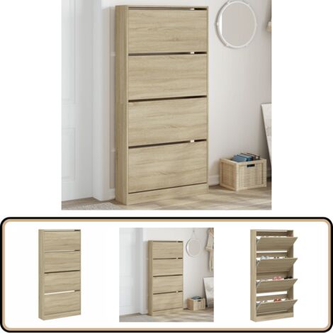 Schuhschrank mit 4 Klappen Sonoma-Eiche 80x21x163,5 cm - Schuhschrank - Schuhregal - Schuhkipper - Holzwerkstoffmöbel - Garderobe