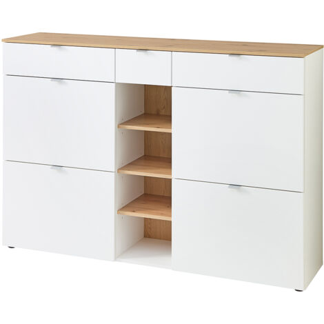 Schuhschrank mit 4 Klappen weiß matt mit Eiche BLISS-36