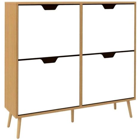 Schuhschrank mit 4 Klappschubladen, für 8–16 Paar, 95 x 95 x 26 cm, Naturholz