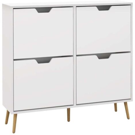 Schuhschrank mit 4 Klappschubladen, für 8–16 Paar, 95 x 95 x 26 cm, weiß