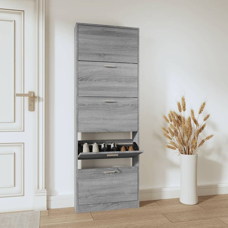 Schuhschrank Grau Sonoma 59x17x169 Cm Holzwerkstoff Vidaxl