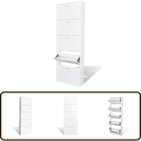 Schuhschrank mit 5 Schuhkippern Weiß Holz - Schuhschrank - Schuhregal - Aufbewahrung - Organisation - Garderobe