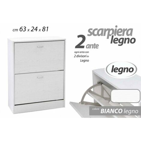 Schuhschrank mit Doppelklappe weiß 2 Türen cm 63 x 24 x 81 h Schuhregal