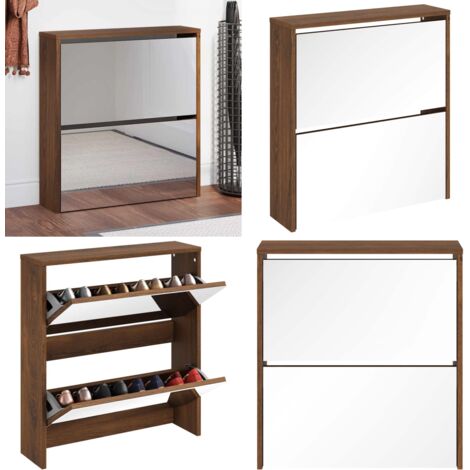 Schuhschrank mit Spiegel 2 Fächer Braun Eichen-Optik 63x17x67cm - Schuhschrank - Schuhregal - Eiche Optik - Holzmöbel - Garderobe - Home & Living