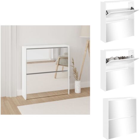 Schuhschrank mit Spiegel 2 Fächer Hochglanz-Weiß 63x17x67 cm - Schuhschrank - Schuhregal - Garderobe - Einbauschrank - Aufbewahrung