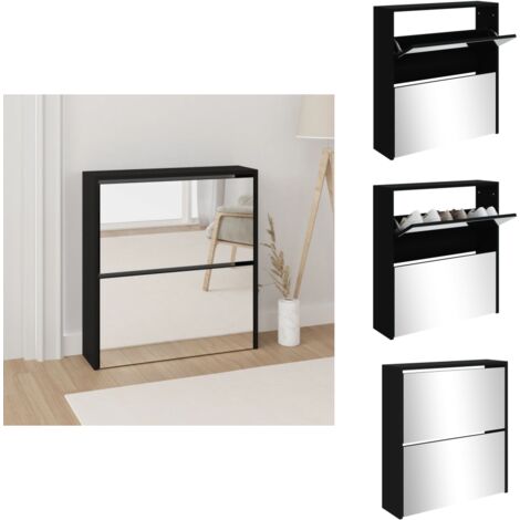 Schuhschrank mit Spiegel 2 Fächer Schwarz 63x17x67 cm - Schuhschrank - Schrank - Schuhregal - Garderobe - Einbauschrank