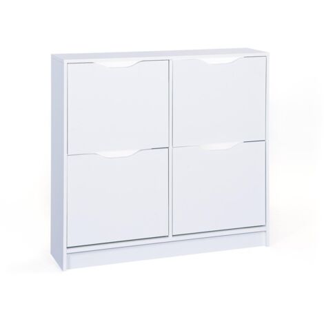 Schuhschrank mit vier Klapptüren, weiß 90 x 25 x 100