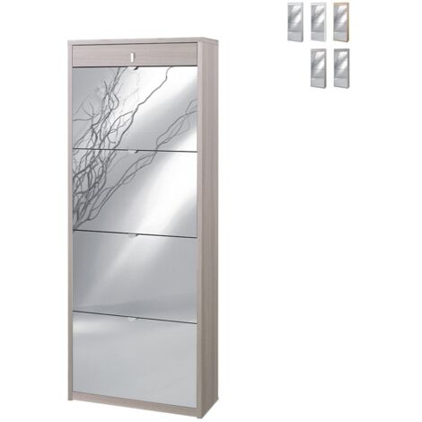 Schuhschrank mit vier Spiegeltüren und einer oberen Schublade Helle Ulme 63x29x H164 cm
