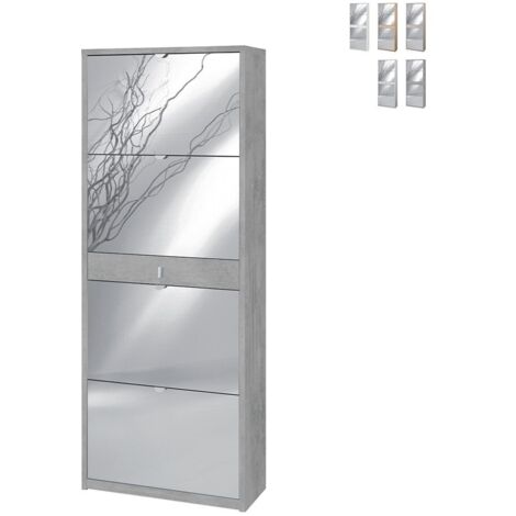 Schuhschrank mit vier Spiegeltüren und einer Schublade Beton Cemento 63x29x H164 cm