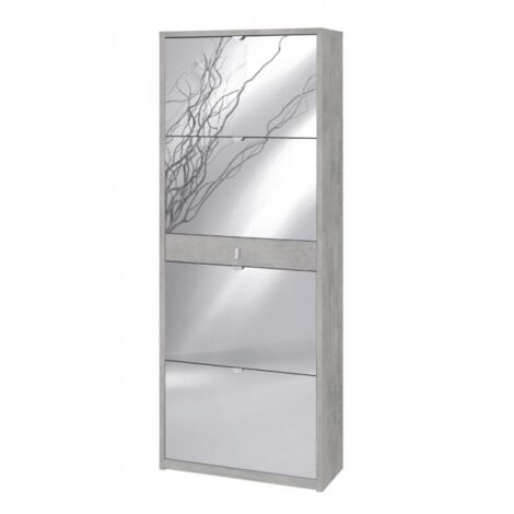 Schuhschrank mit vier Spiegeltüren und einer Schublade Beton Cemento 63x29x H164 cm