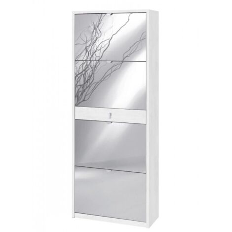Schuhschrank mit vier Spiegeltüren und einer Schublade in Ossido White 63x29x H164 cm