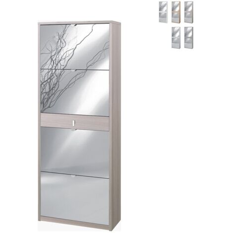 Schuhschrank mit vier Spiegeltüren und einer Schublade Light Elm 63x29x H164 cm