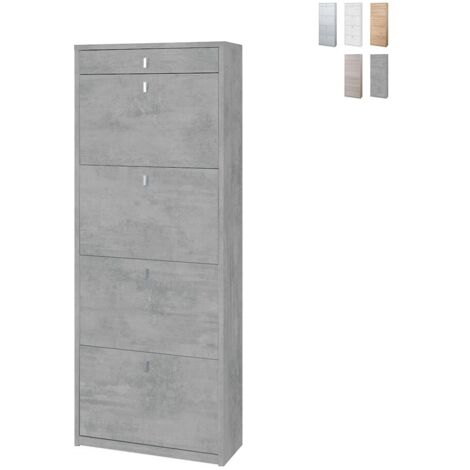Schuhschrank mit vier Türen und einer oberen Schublade Beton Cemento 63x29x h164 cm