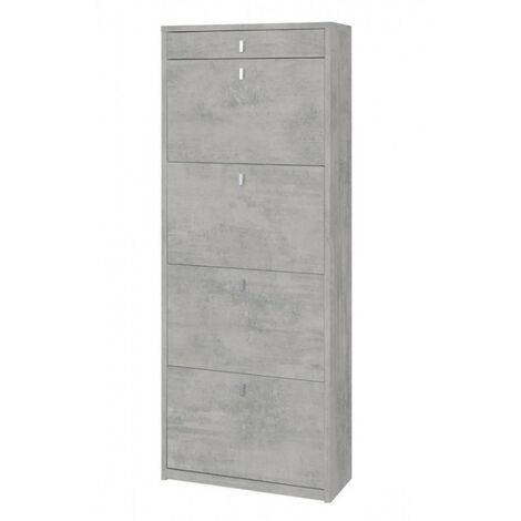 Schuhschrank mit vier Türen und einer oberen Schublade Beton Cemento 63x29x H164 cm