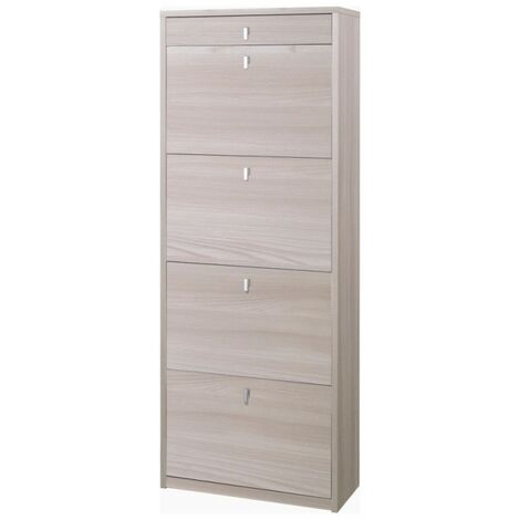 Schuhschrank mit vier Türen und einer oberen Schublade in Ulme hell 63x29x H164 cm