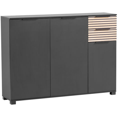 Schuhschrank modern in schwarz matt mit Eiche Natur ALTAMURA-80