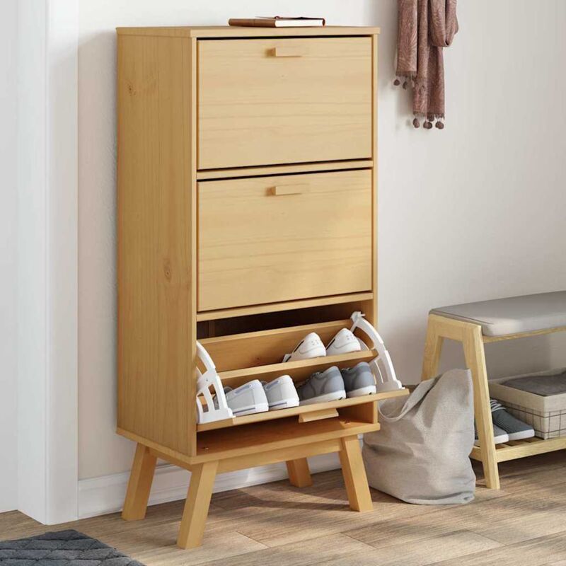 Vidaxl Schuhschrank Olden Braun 55x35x120 Cm Massivholz Kiefer