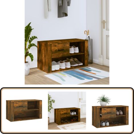 Schuhschrank Räuchereiche 80x35x45 cm Holzwerkstoff - Schuhschrank - Holzwerkstoff Möbel - Garderobe - Flurmöbel - Schrank