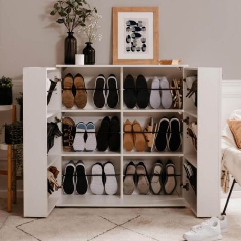 Schuhschrank Satos02A weiß 2 Türen und 8 Einlegeböden