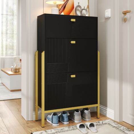 Schuhschrank, Schuhschrank mit Schubladen, Doppelschuhregal mit goldenen Griffen und Beinen