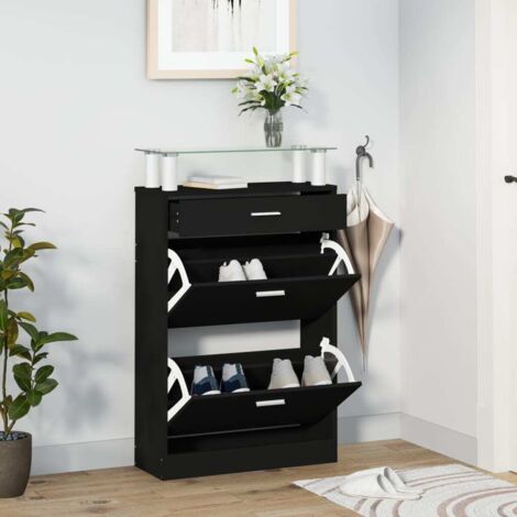 Schuhschrank Schwarz 63x24x104 cm aus Ingenieurholz