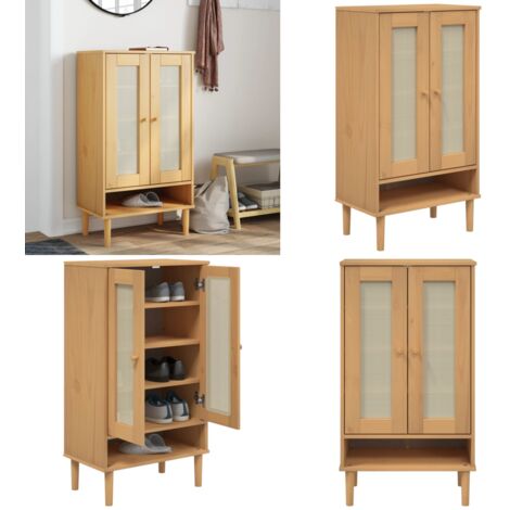 Schuhschrank SENJA Rattan-Optik Braun 59,5x35x107cm Kiefernholz - Holz Schrank - Schuhschrank - Garderobe - Einbauschrank - Wohnzimmermöbel - Home & Living