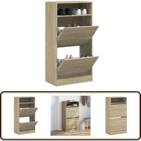Schuhschrank Sonoma-Eiche 60x34x116 cm Holzwerkstoff - Schuhschrank - Schrank Für Schuhe - Schuhregal - Holzwerkstoffmöbel - Garderobe