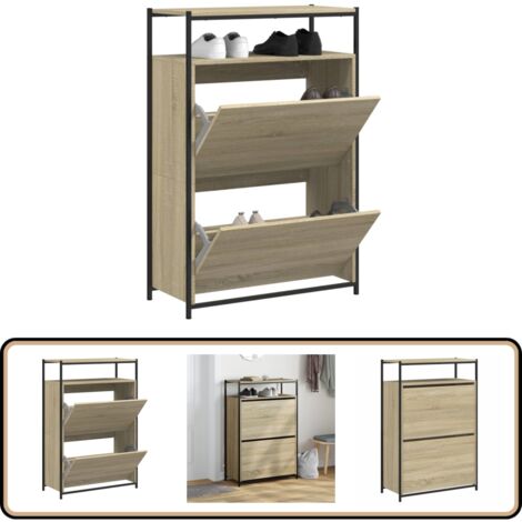 Schuhschrank Sonoma-Eiche 75x34x112 cm Holzwerkstoff - Schuhschrank - Schuhregal - Holzwerkstoffmöbel - Garderobe - Einbauschrank