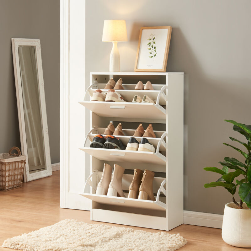 [en.casa] - Schuhschrank Sykkylven 103x60x24 Cm Mit 3 Klappen Weiß