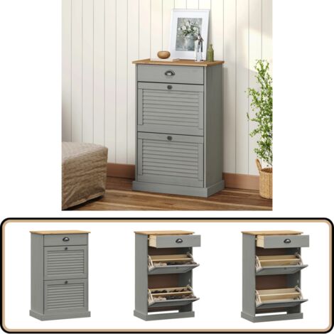 Schuhschrank VIGO 60x35x96 cm Grau Massivholz Kiefer - Schuhschrank - Garderobe - Einbauschrank - Regal - Wohnraumorganisation