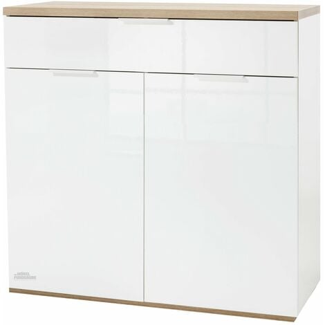 Schuhschrank weiß hochglanz - Eiche Riviera 82 cm - MUNDI - Die Möbelfundgrube