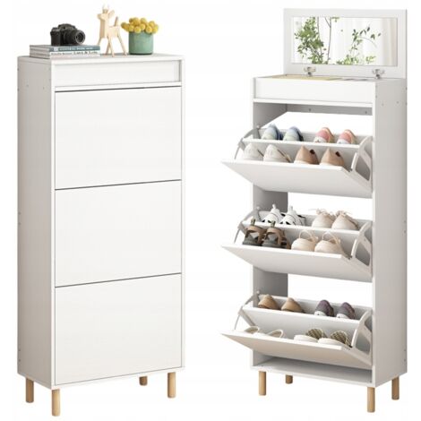 Schuhschrank weiß Stauraum mit Spiegel Loft Stehregal Flur 55 cm
