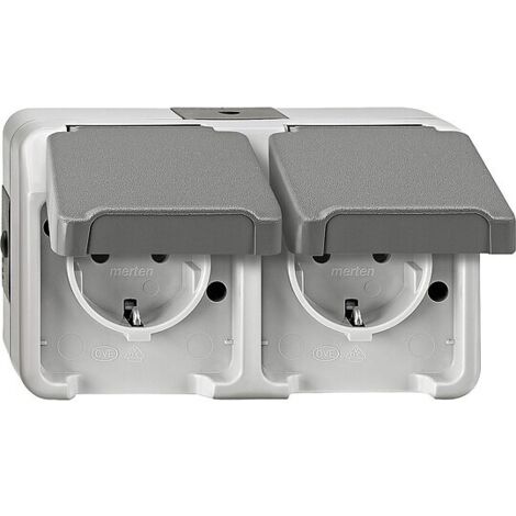 Schuko-Doppelsteckdose Aquastar Merten, IP44, lichtgrau, Berührungsschutz - 2-fach