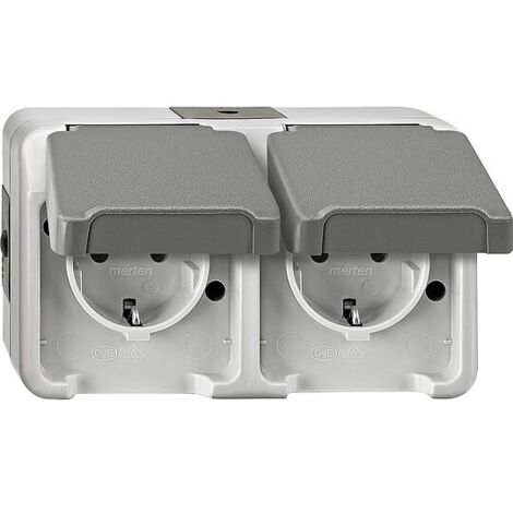 Schuko-Doppelsteckdose Aquastar Merten, IP44, lichtgrau, waagrecht - 2-fach