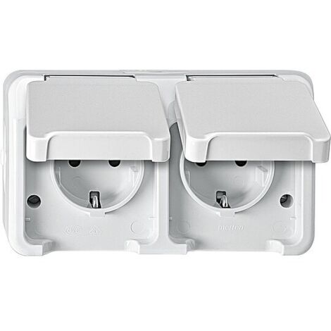 Schuko-Doppelsteckdose Aquastar Merten, IP44, polarweiß, Berührungsschutz - 2-fach
